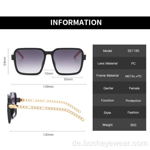 Fashion Square Damen-Sonnenbrille mit großem Rahmen Metall Hohlkette Sonnenbrille Herrenmode-Sonnenbrille s21180